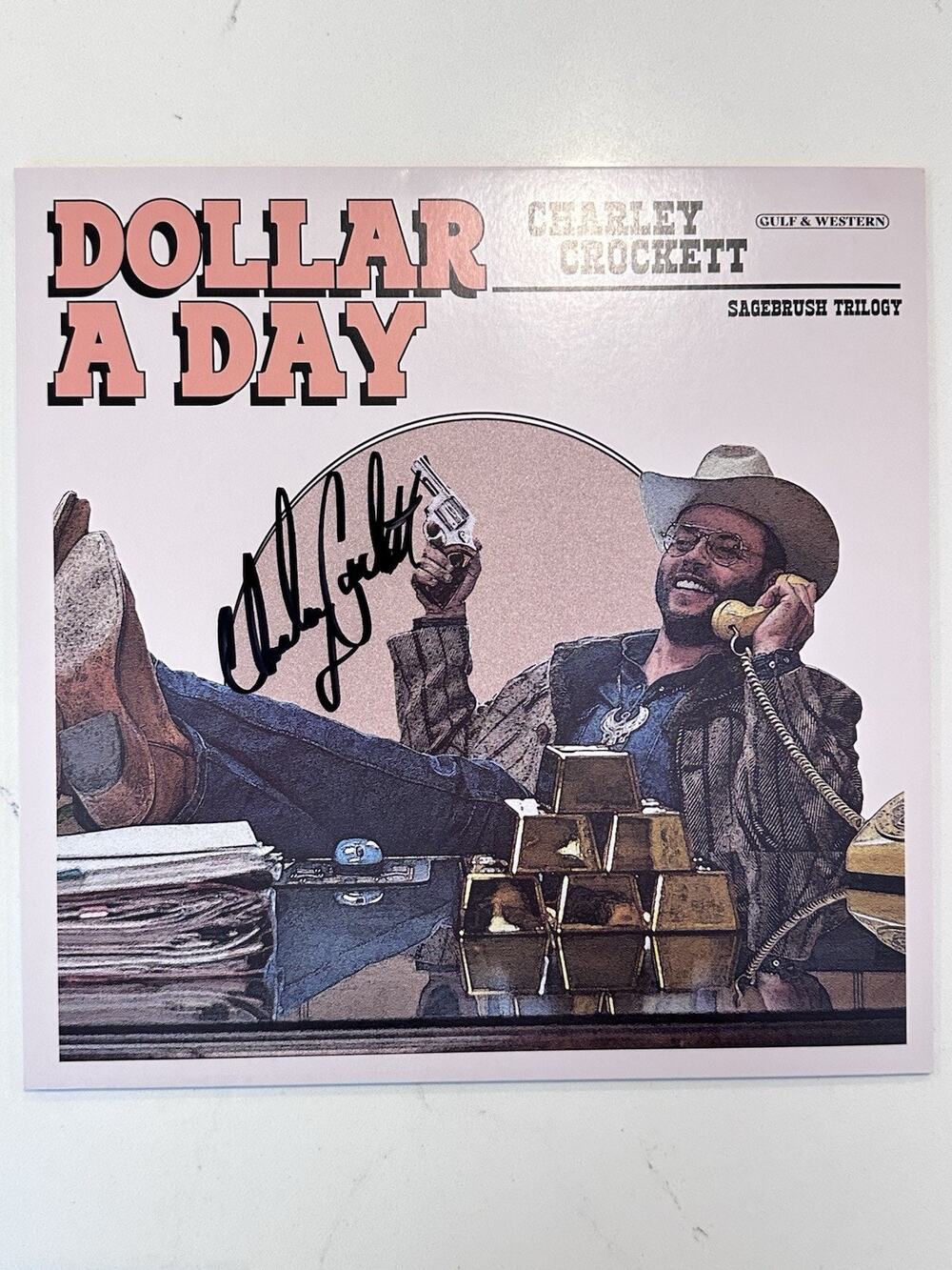 Charley Crockett Signed Dollar A Day Blue Vinyl Record LP Autographed #1